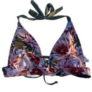 Kona Sol bikini top women’s medium tropical print pink green swim suit top